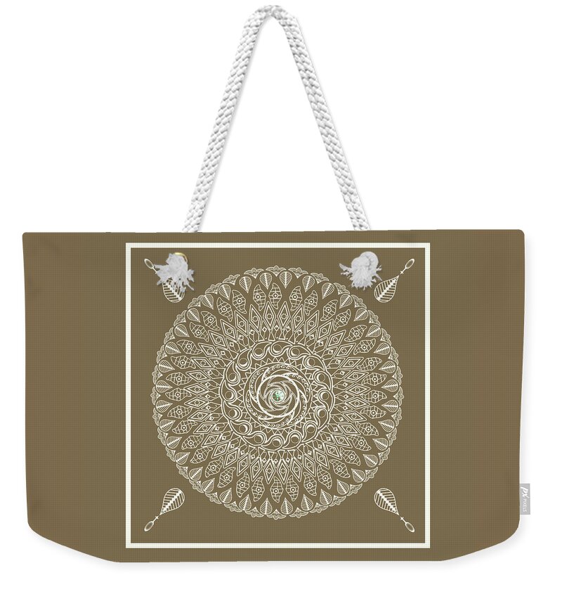 Mandala Weekender Tote Bag featuring the drawing Ecru Mandala by Deborah Smith