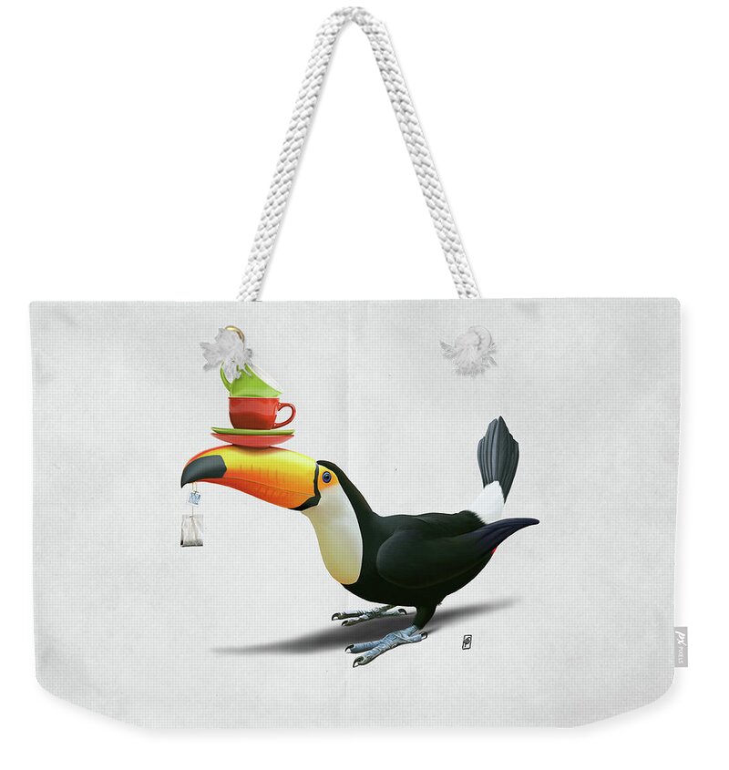 Toucan Weekender Tote Bag featuring the digital art Tea For Tou Wordless by Rob Snow