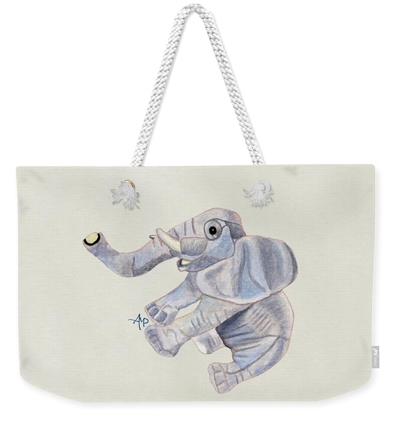 Elephant Weekender Tote Bag featuring the painting Cuddly Elephant III by Angeles M Pomata