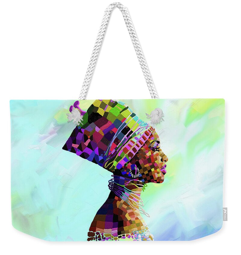 Female Weekender Tote Bag featuring the painting Queen Nefertiti by Anthony Mwangi