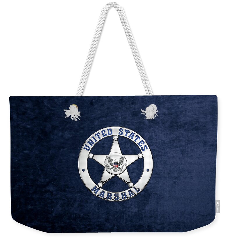 'law Enforcement Insignia & Heraldry' Collection By Serge Averbukh Weekender Tote Bag featuring the digital art U. S. Marshals Service - U S M S Badge over Blue Velvet by Serge Averbukh