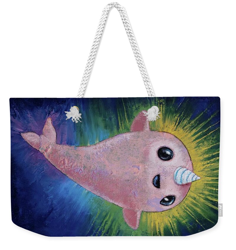 Kawaii Weekender Tote Bag featuring the painting Baby Narwhal by Michael Creese