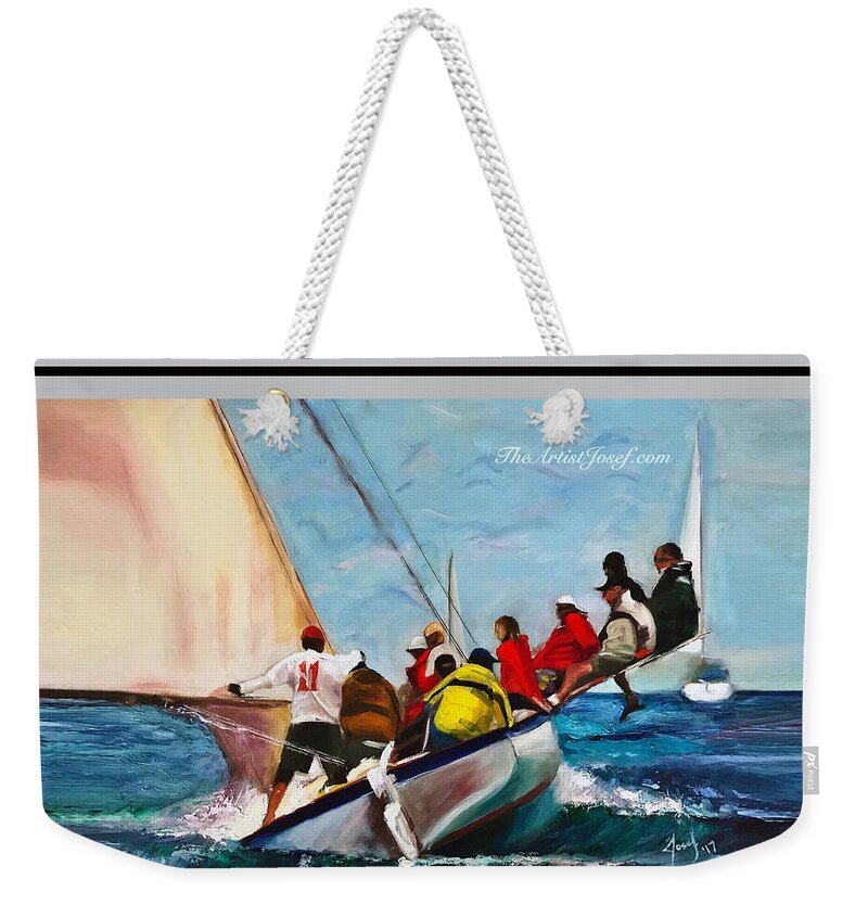Theartistjosef Weekender Tote Bag featuring the painting Racing Abaco Rage by Josef Kelly