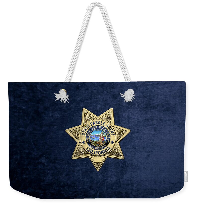 'law Enforcement Insignia & Heraldry' Collection By Serge Averbukh Weekender Tote Bag featuring the digital art California State Parole Agent Badge over Blue Velvet by Serge Averbukh
