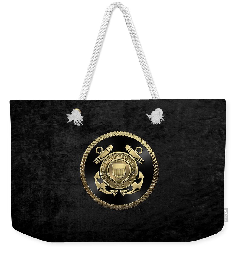 'military Insignia & Heraldry' Collection By Serge Averbukh Weekender Tote Bag featuring the digital art U. S. Coast Guard - U S C G Emblem Black Edition over Black Velvet by Serge Averbukh