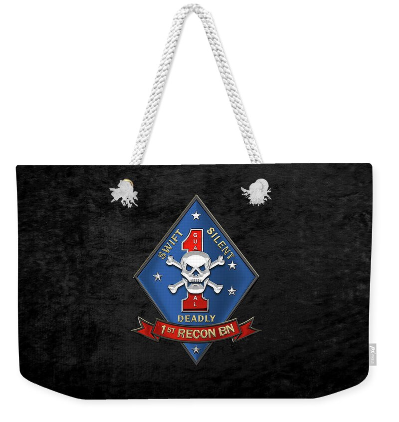 'military Insignia & Heraldry' Collection By Serge Averbukh Weekender Tote Bag featuring the digital art U S M C 1st Reconnaissance Battalion - 1st Recon Bn Insignia over Black Velvet by Serge Averbukh