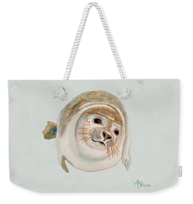 Sea Lion Weekender Tote Bag featuring the painting Sea Lion Watercolor by Angeles M Pomata