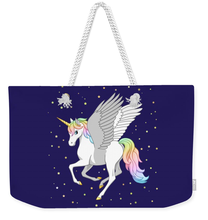 Pretty Rainbow Unicorn Flying Horse Weekender Tote Bag by Crista