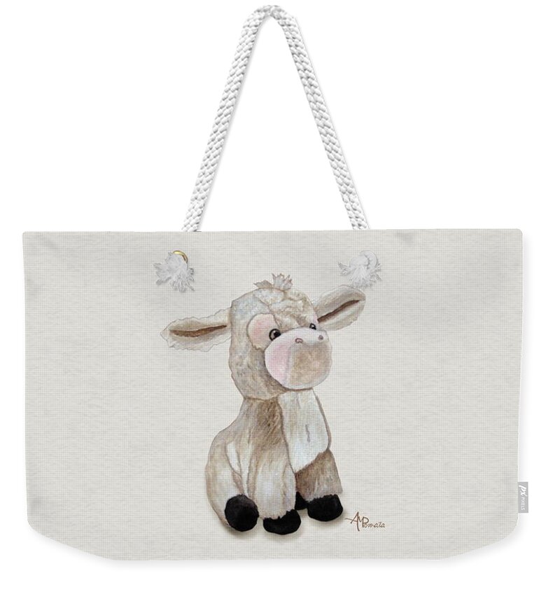 Cuddly Animals Weekender Tote Bag featuring the painting Cuddly Donkey Watercolor by Angeles M Pomata
