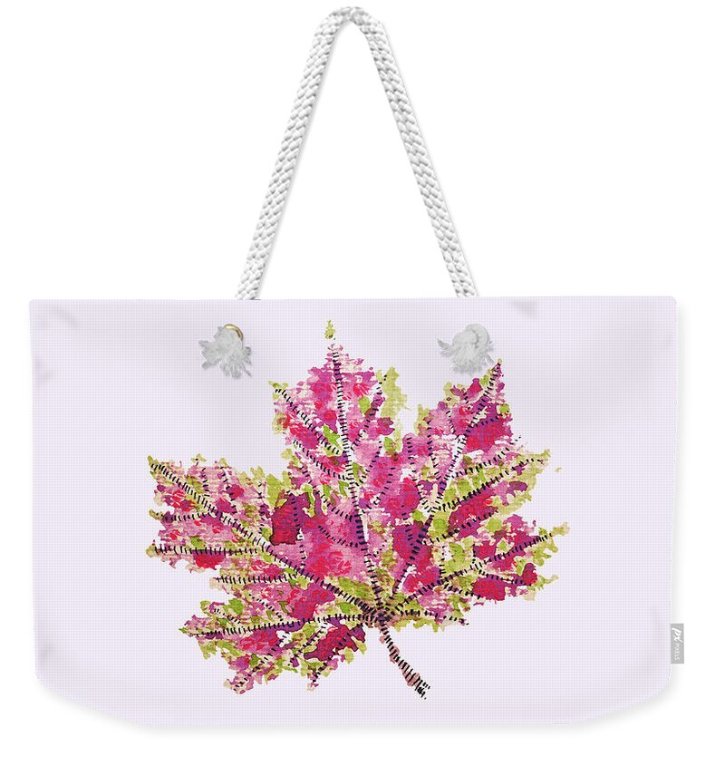 Leaf Weekender Tote Bag featuring the digital art Colorful Watercolor Autumn Leaf by Boriana Giormova