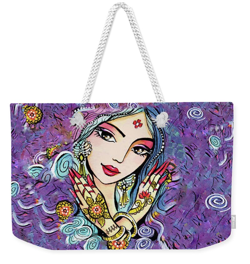 Indian Woman Weekender Tote Bag featuring the painting Hands of India by Eva Campbell