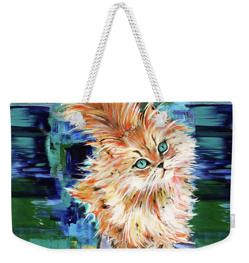  Cat Weekender Tote Bag featuring the painting Golden Cat by Melanie D