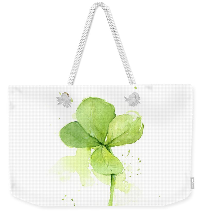 Clover Weekender Tote Bag featuring the painting Clover Watercolor by Olga Shvartsur