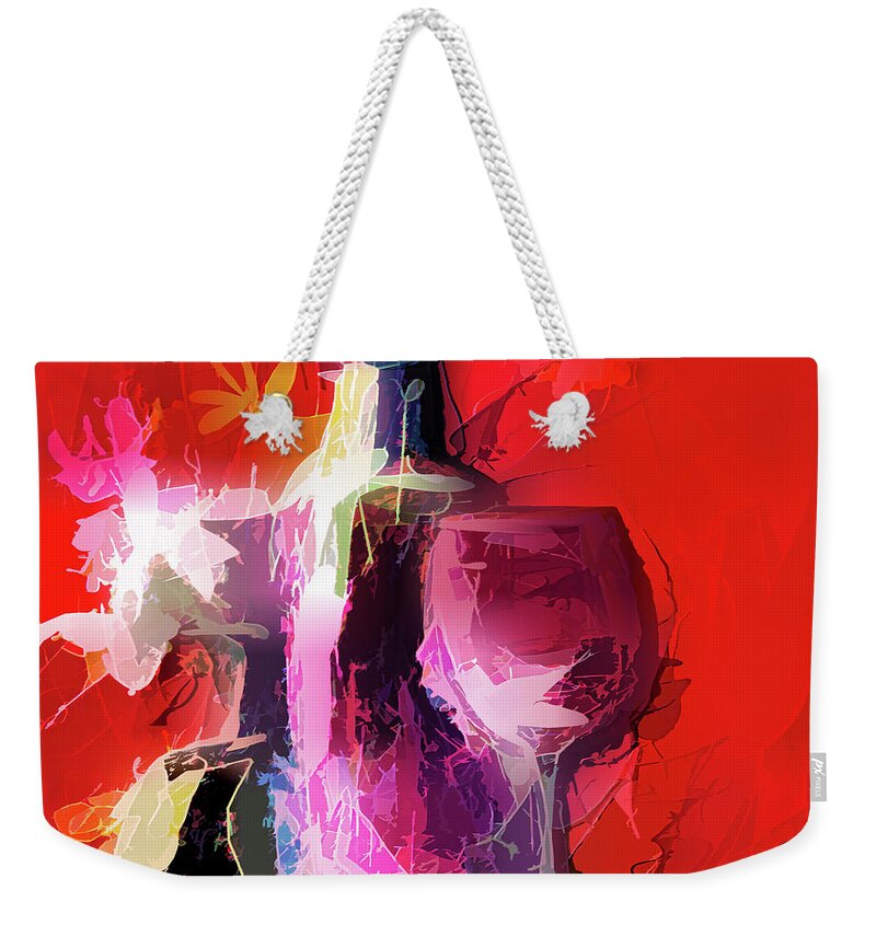Lenaowens Weekender Tote Bag featuring the digital art Fun Colorful Modern Wine Art  by O Lena