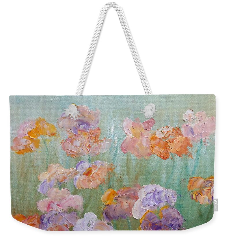 Wildflowers Weekender Tote Bag featuring the painting Sprouting Hues by Angeles M Pomata