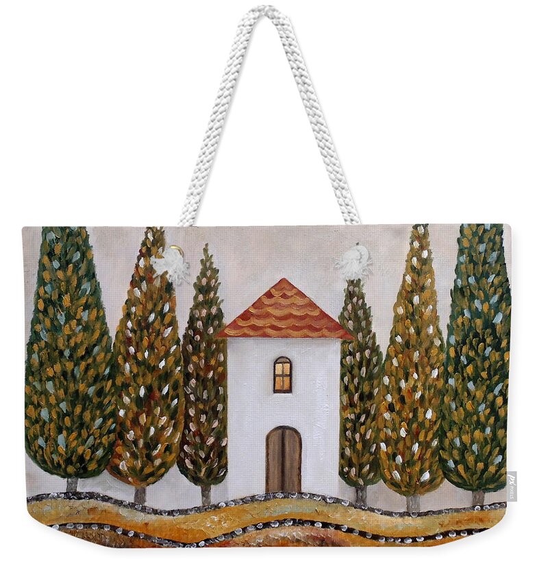 Village Weekender Tote Bag featuring the painting Dwelling Out Of Time by Angeles M Pomata