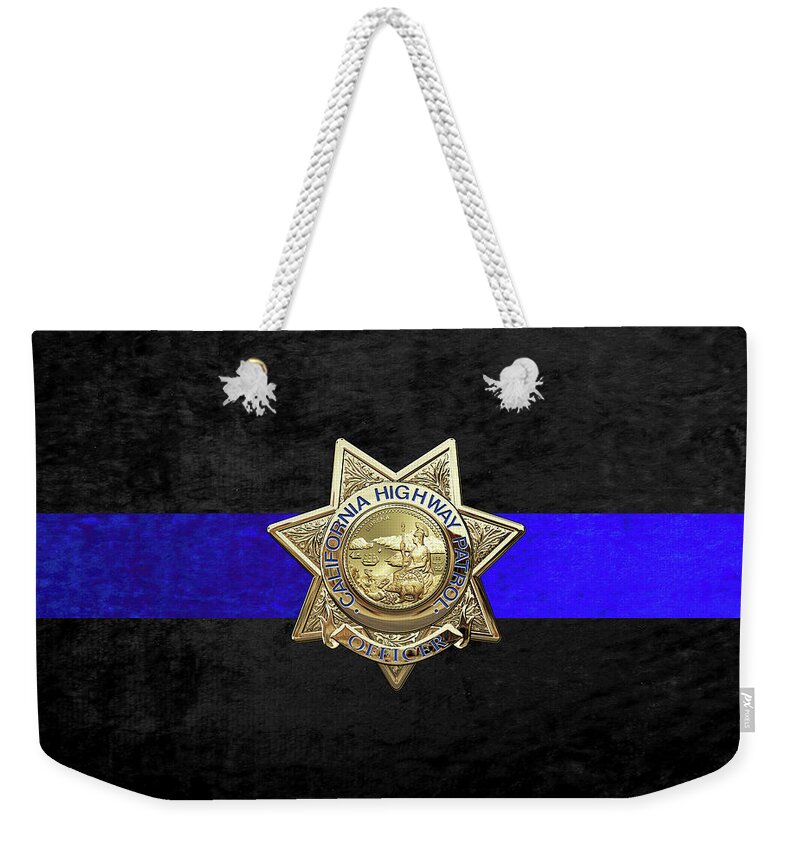  ‘law Enforcement Insignia & Heraldry’ Collection By Serge Averbukh Weekender Tote Bag featuring the digital art California Highway Patrol - CHP Officer Badge - The Thin Blue Line Edition over Black Velvet by Serge Averbukh
