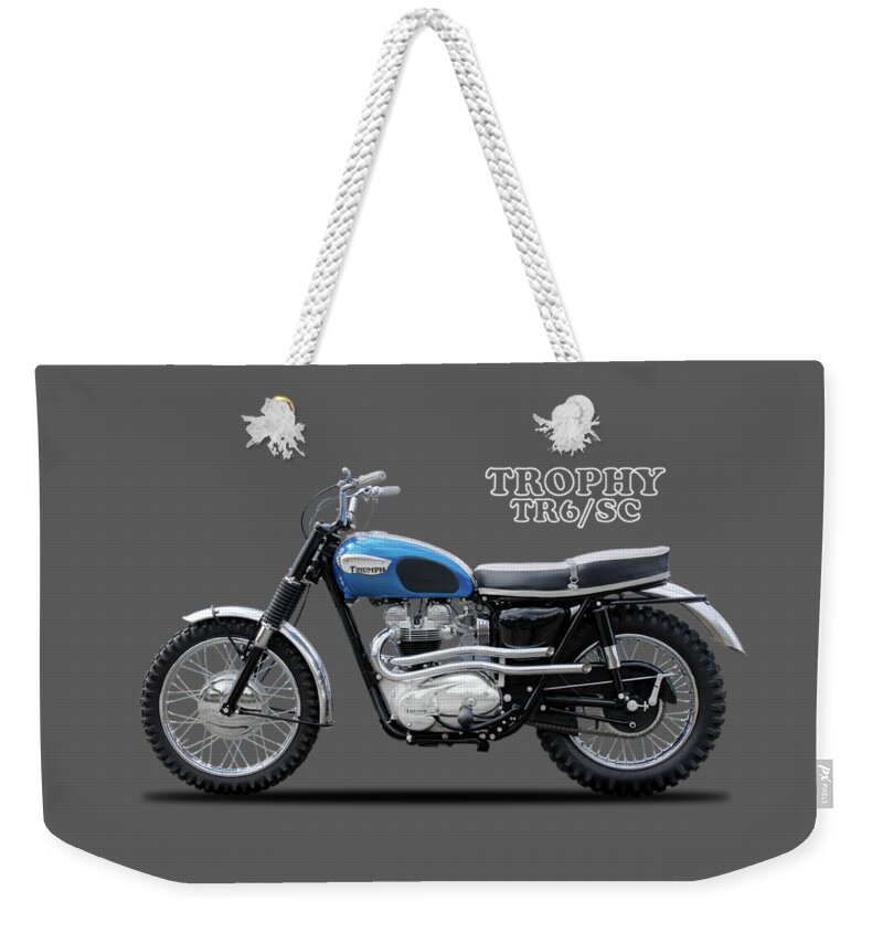 Triumph Trophy Weekender Tote Bag featuring the photograph The Trophy TR6 SC Motorcycle by Mark Rogan