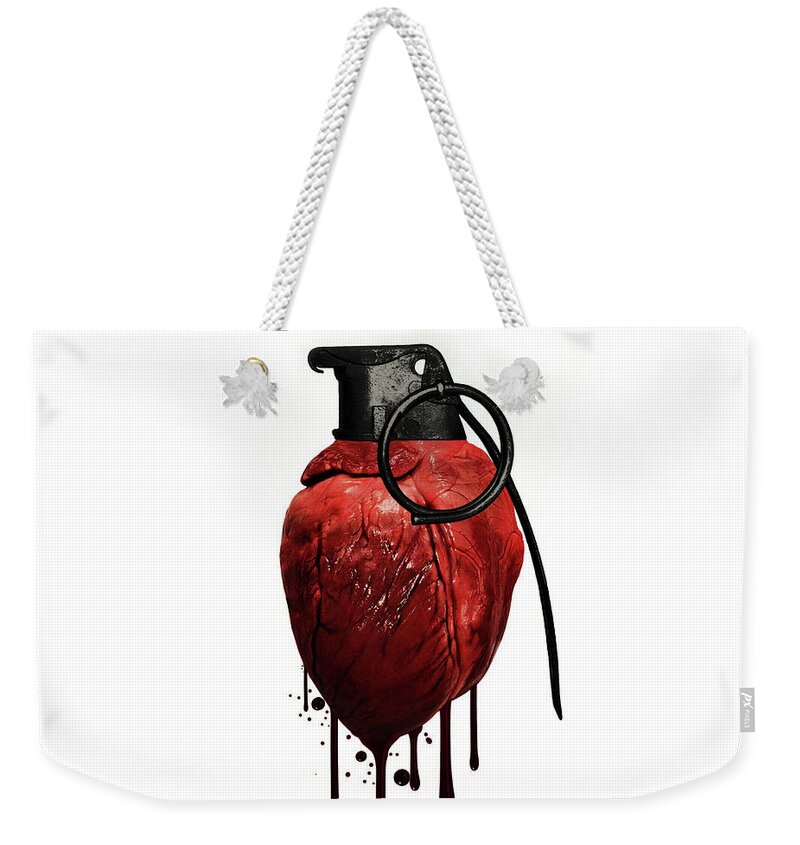 Heart Weekender Tote Bag featuring the mixed media Heart Grenade by Nicklas Gustafsson