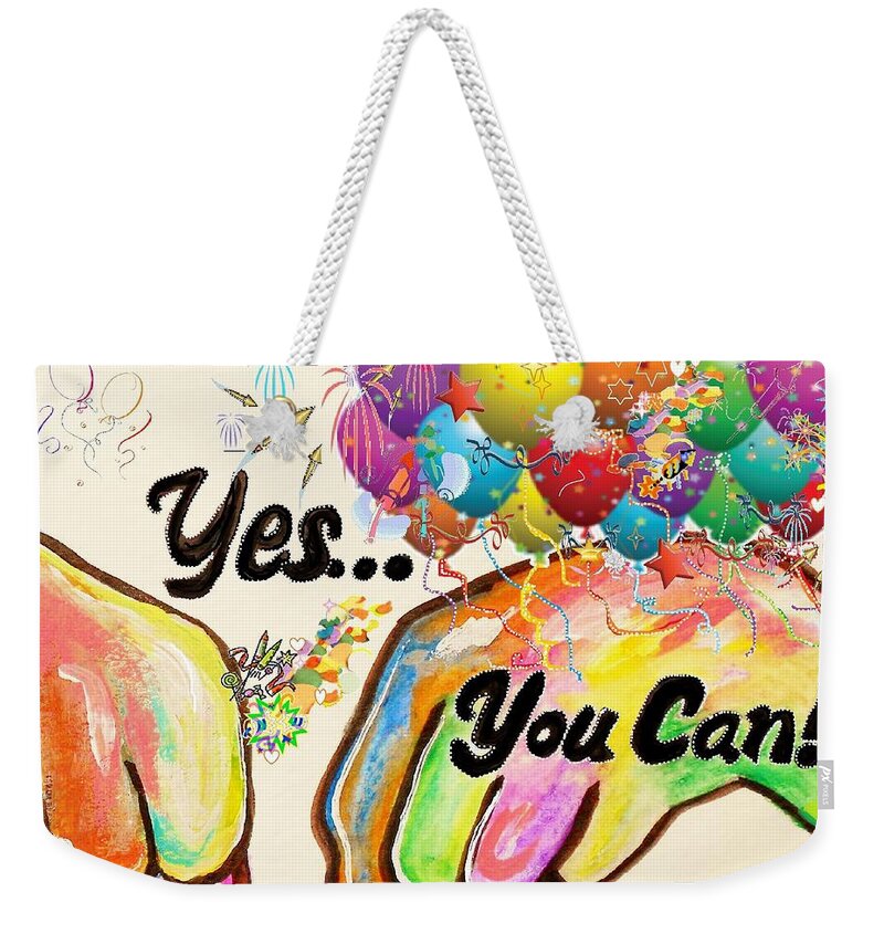 American Sign Language Weekender Tote Bag featuring the painting ASL YES You Can by Eloise Schneider Mote