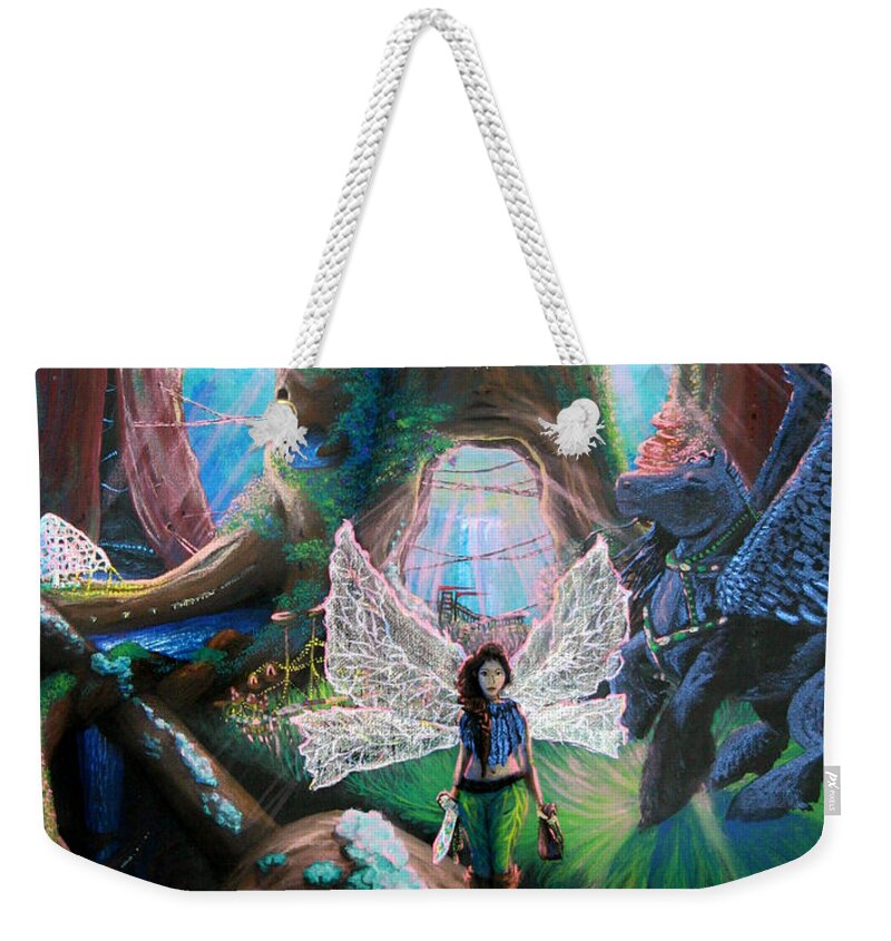 Landscape Weekender Tote Bag featuring the painting ARWEN Hollow Mountain 5 by M E