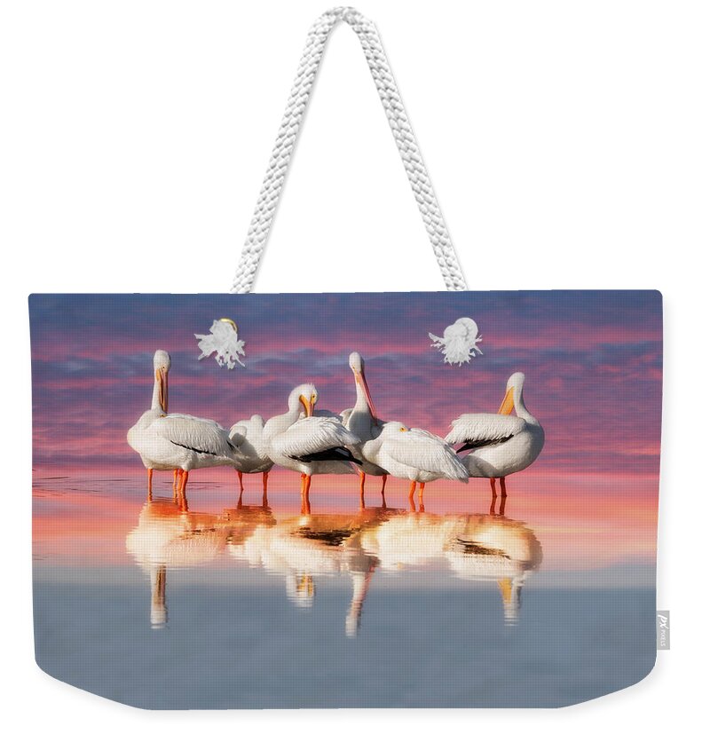 Pelican Weekender Tote Bag featuring the photograph As The Sun Goes Down by Kim Hojnacki