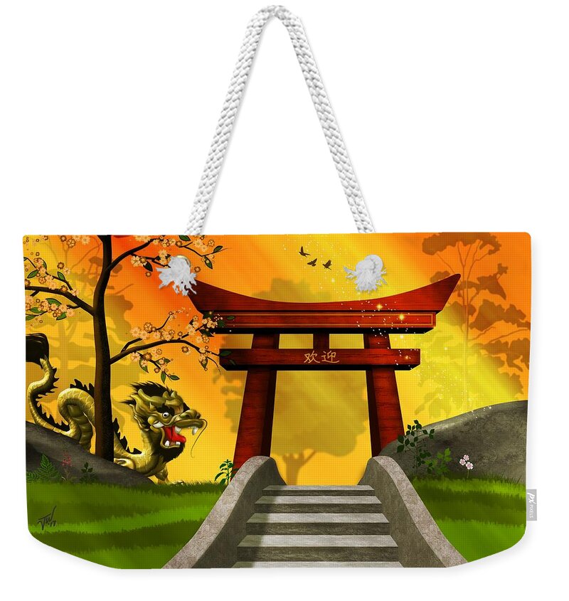 Chinese Weekender Tote Bag featuring the digital art Asian Art Chinese Dragon by John Wills
