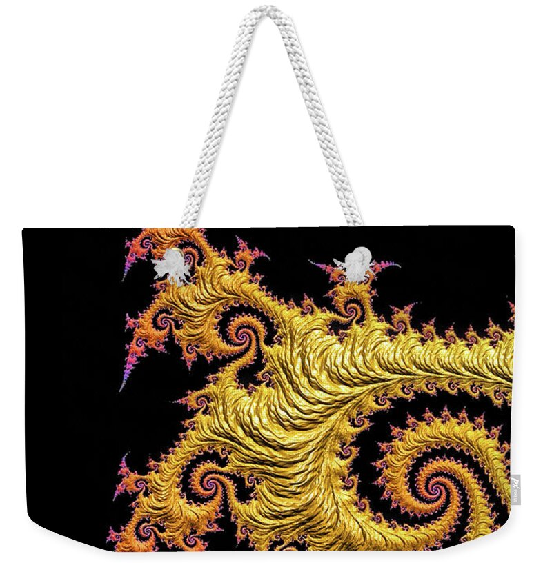 Fractal Weekender Tote Bag featuring the digital art Asian Gold by Kathy Kelly