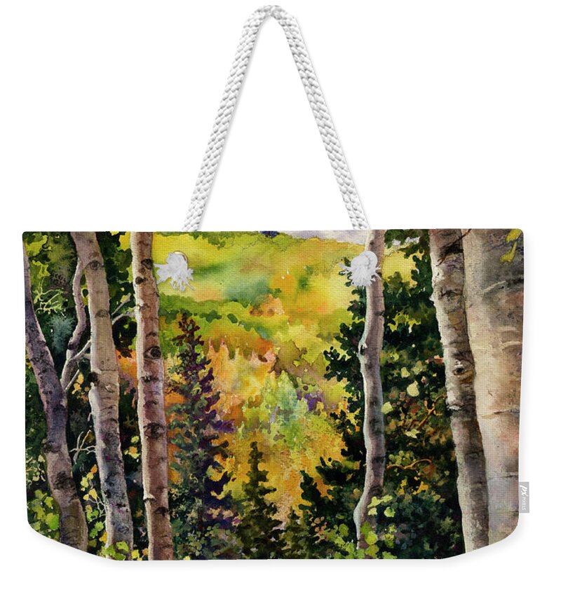 Autumn Painting Weekender Tote Bag featuring the painting Aspen Afternoon by Anne Gifford