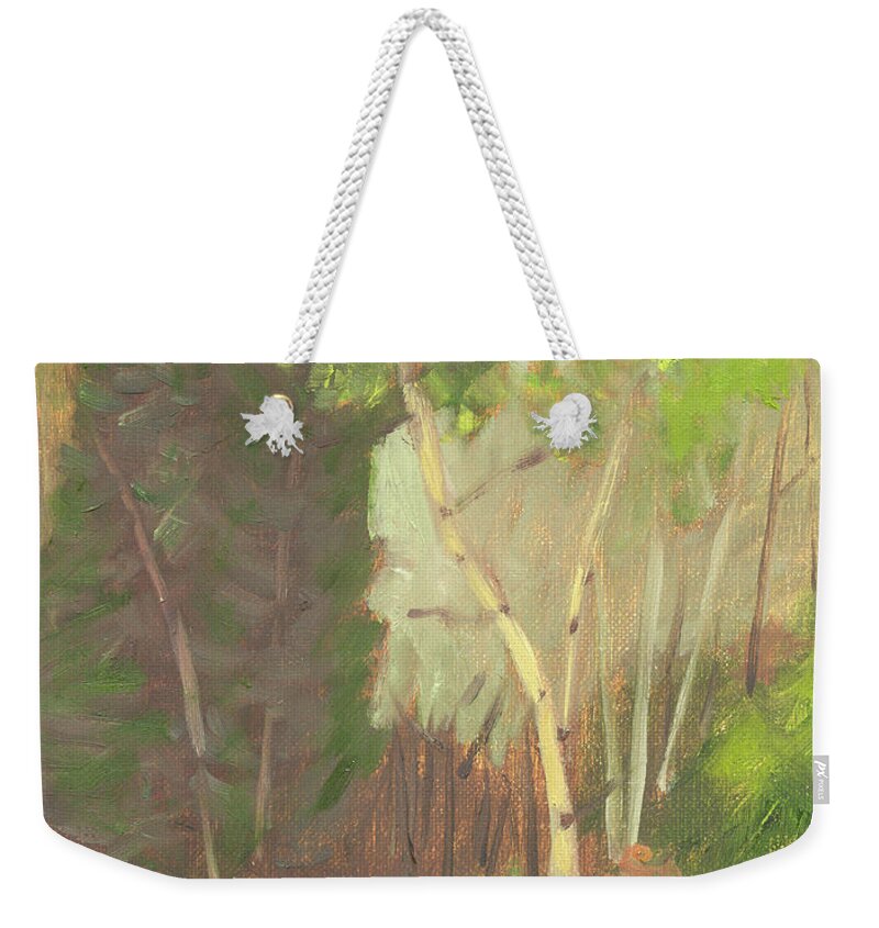 Colorado Weekender Tote Bag featuring the painting Aspen Trail by Lilibeth Andre