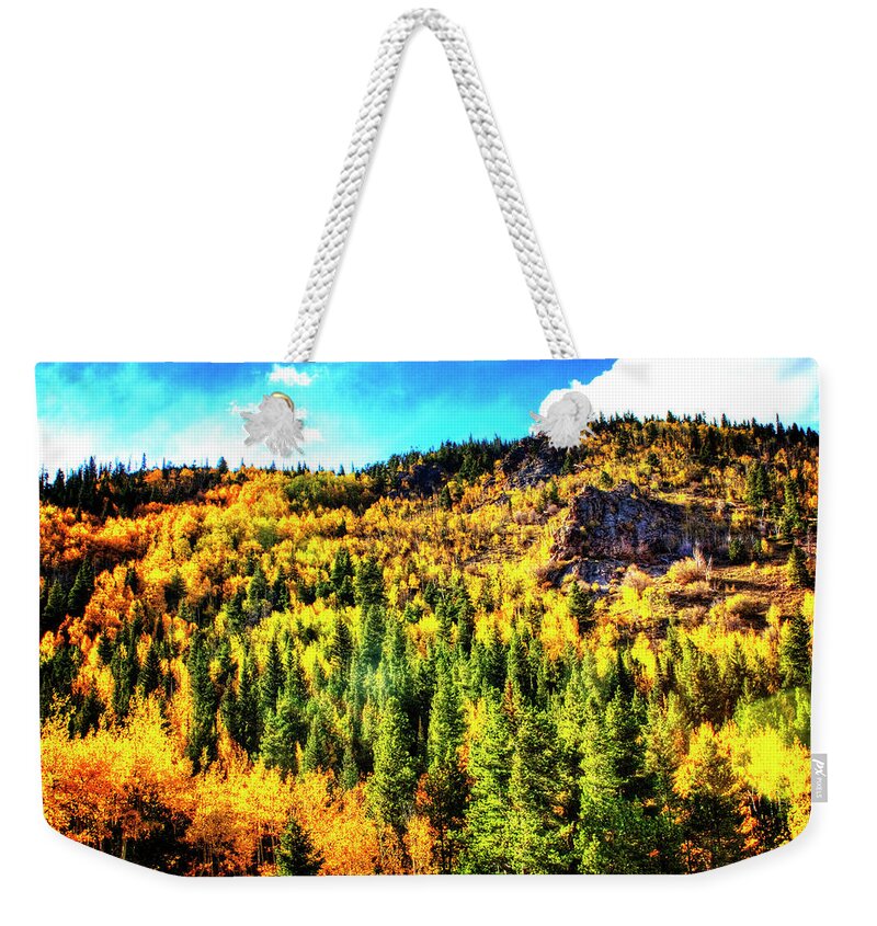 Colorado Weekender Tote Bag featuring the photograph Aspens Aflame No. 1 by Roger Passman
