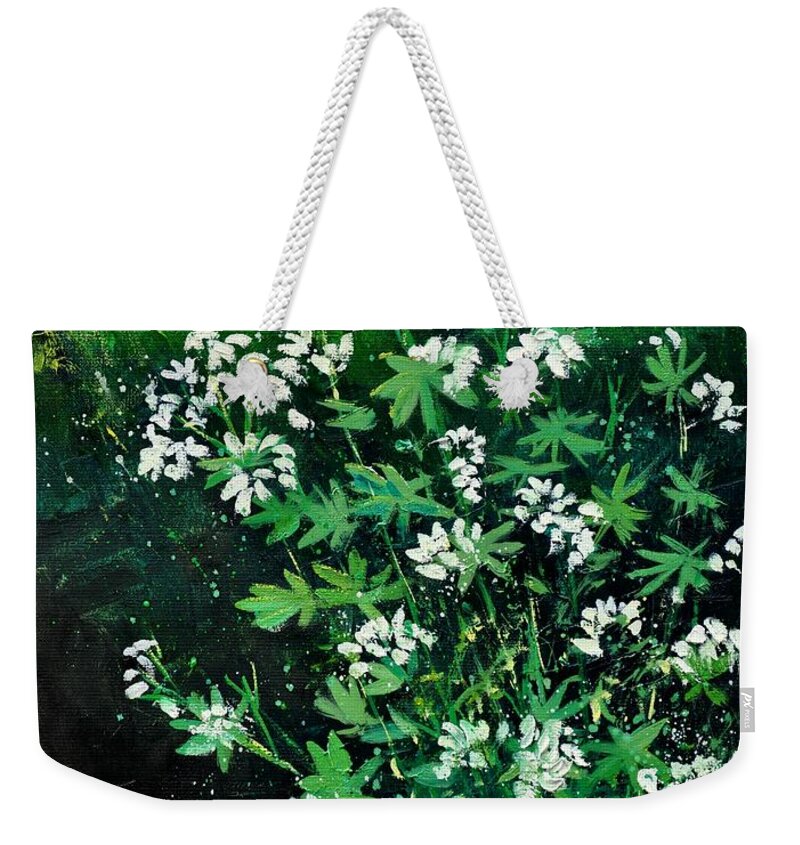 Flowers Weekender Tote Bag featuring the painting Asperules by Pol Ledent