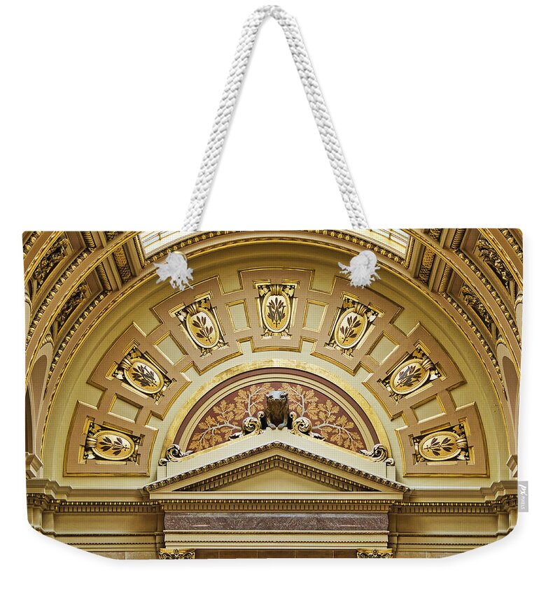 Wisconsin Weekender Tote Bag featuring the photograph Assembly Entrance - Capitol - Madison - Wisconsin by Steven Ralser