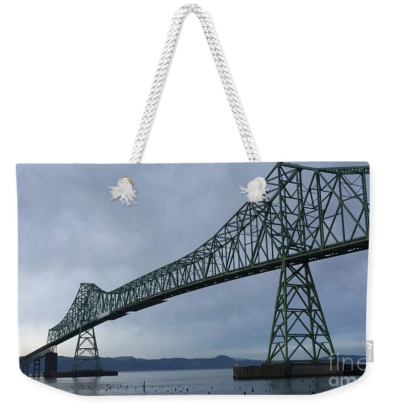 Megler Bridge Astoria Oregon Washington Border Weekender Tote Bag featuring the photograph Astoria Megler Bridge by Charlene Mitchell