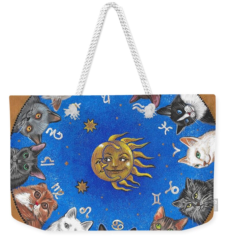 Print Weekender Tote Bag featuring the painting Astrological Cats by Margaryta Yermolayeva