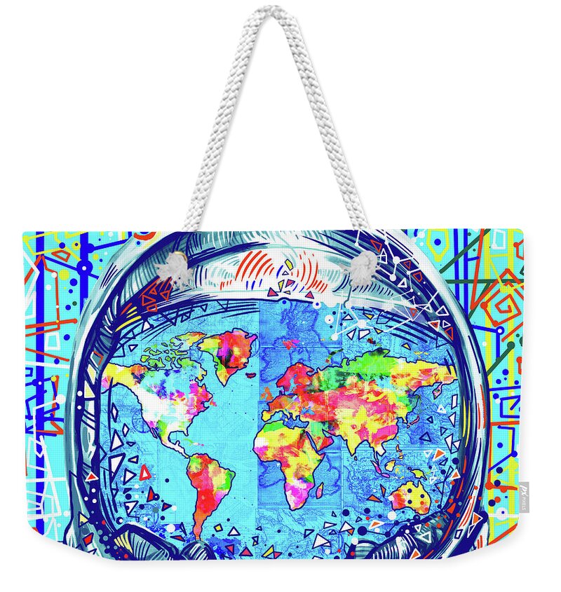 Space Weekender Tote Bag featuring the painting Astronaut World Map 2 by Bekim M