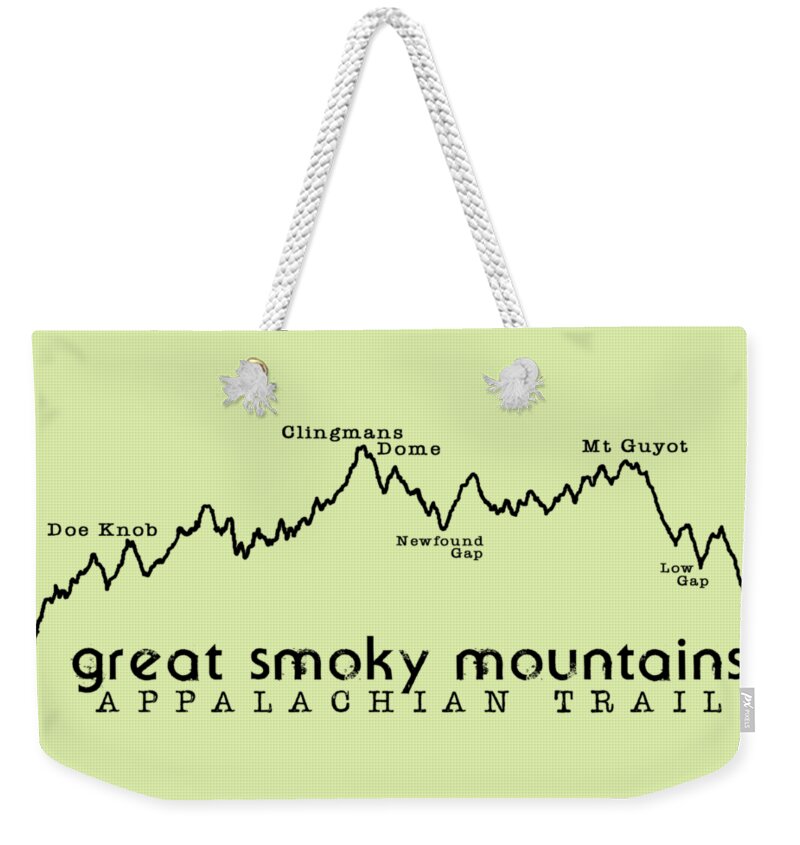 Appalachian Trail Tshirt Weekender Tote Bag featuring the digital art AT Elevation Profile GSM by Heather Applegate
