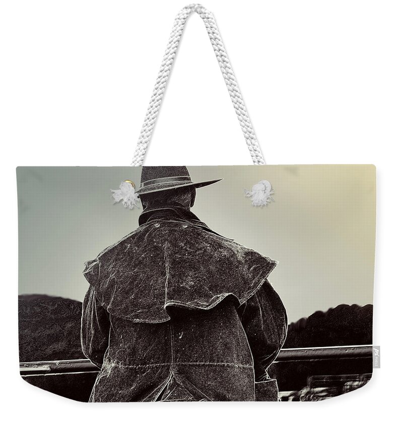 Cowboy Weekender Tote Bag featuring the mixed media At Home on the Range 3 by Kae Cheatham