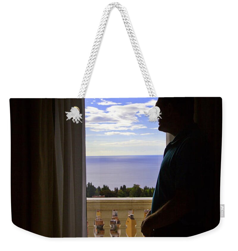 Window Weekender Tote Bag featuring the photograph At the Window in Taormina by Madeline Ellis