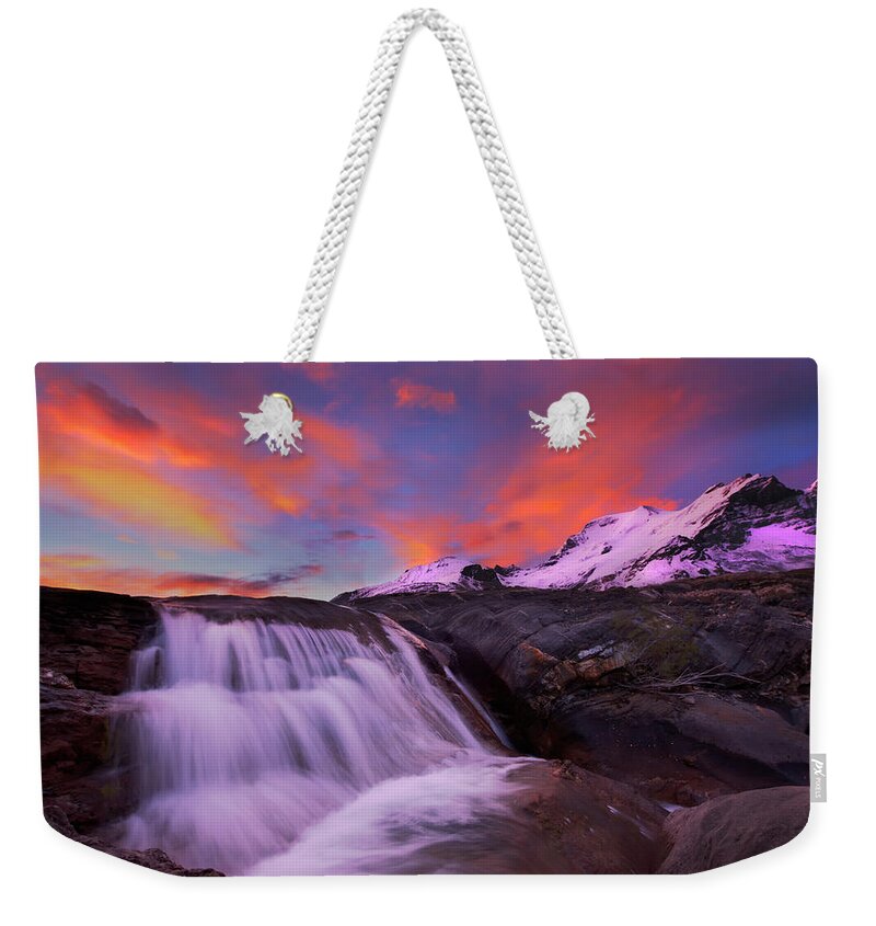 Sunrise Weekender Tote Bag featuring the photograph Athabasca on Fire by Dan Jurak