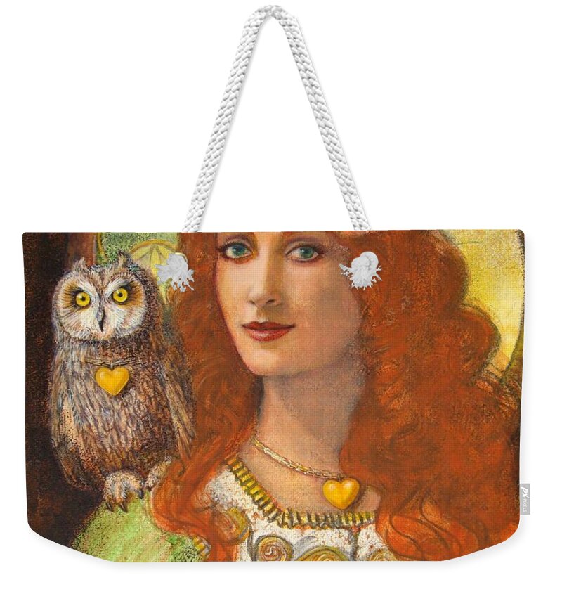 Athena Weekender Tote Bag featuring the painting Athena and her Owl- Wise Ones by Sue Halstenberg