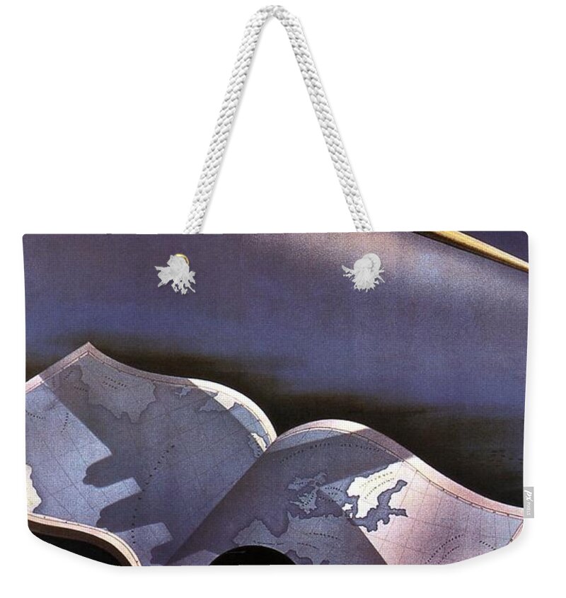 Atlas Weekender Tote Bag featuring the painting Atlas, Map and Compass - Vintage Propeller Aircraft - Ala Littoria - Vintage Travel Poster by Studio Grafiikka