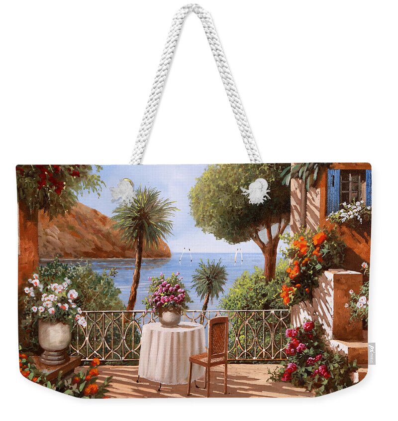Terrace Weekender Tote Bag featuring the painting Aspettando Qualcuno by Guido Borelli