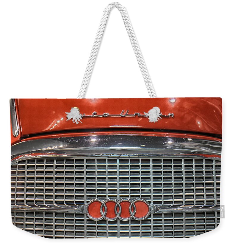 Audi Weekender Tote Bag featuring the photograph Audi 1000S Grill by Lauri Novak