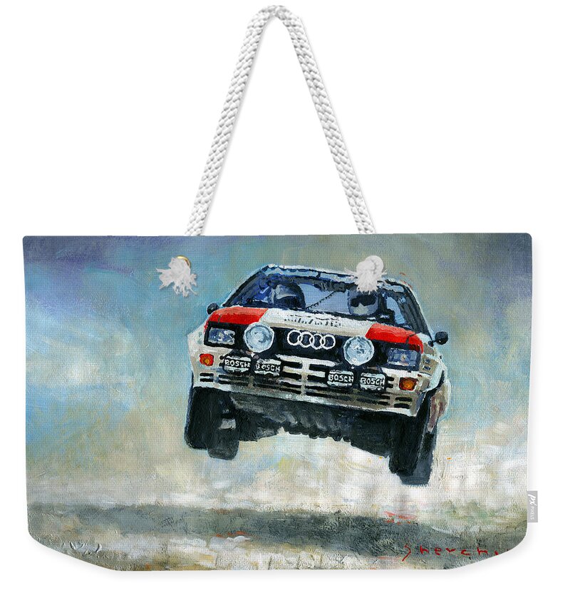 Acrilic Weekender Tote Bag featuring the painting AUDI Quattro Gr.4 1982 by Yuriy Shevchuk