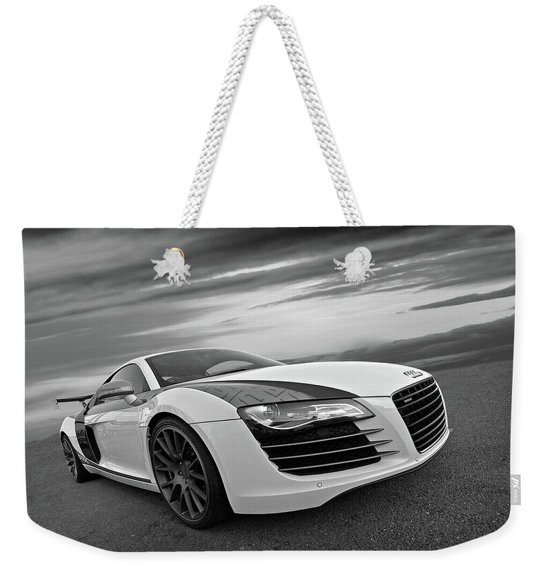 Audi R8 Weekender Tote Bag featuring the photograph Audi R8 in Black and White by Gill Billington