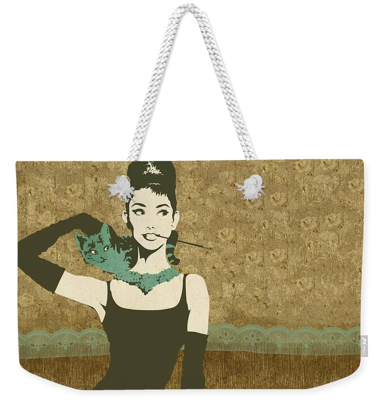 Audrey Hepburn Weekender Tote Bag featuring the digital art Audrey Hepburn by Super Lovely