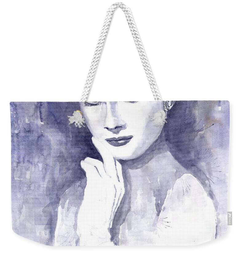 Watercolour Weekender Tote Bag featuring the painting Audrey Hepburn by Yuriy Shevchuk