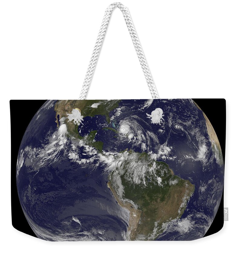 Black Background Weekender Tote Bag featuring the photograph August 24, 2011 - Satellite View by Stocktrek Images