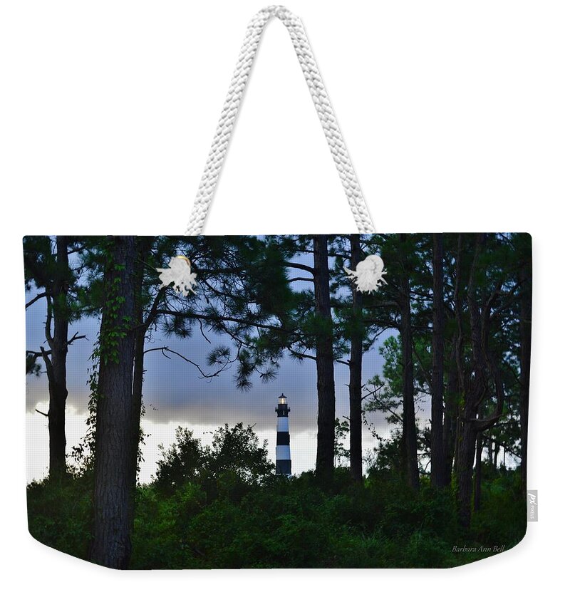 Obx Sunrise Weekender Tote Bag featuring the photograph August 9 Bodie Lt House by Barbara Ann Bell